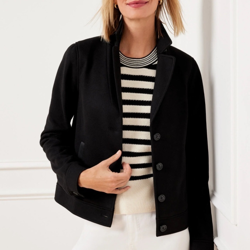 Talbots Coat Sweater Cardigan Women 100% Wool Gold Button Up Black PL career